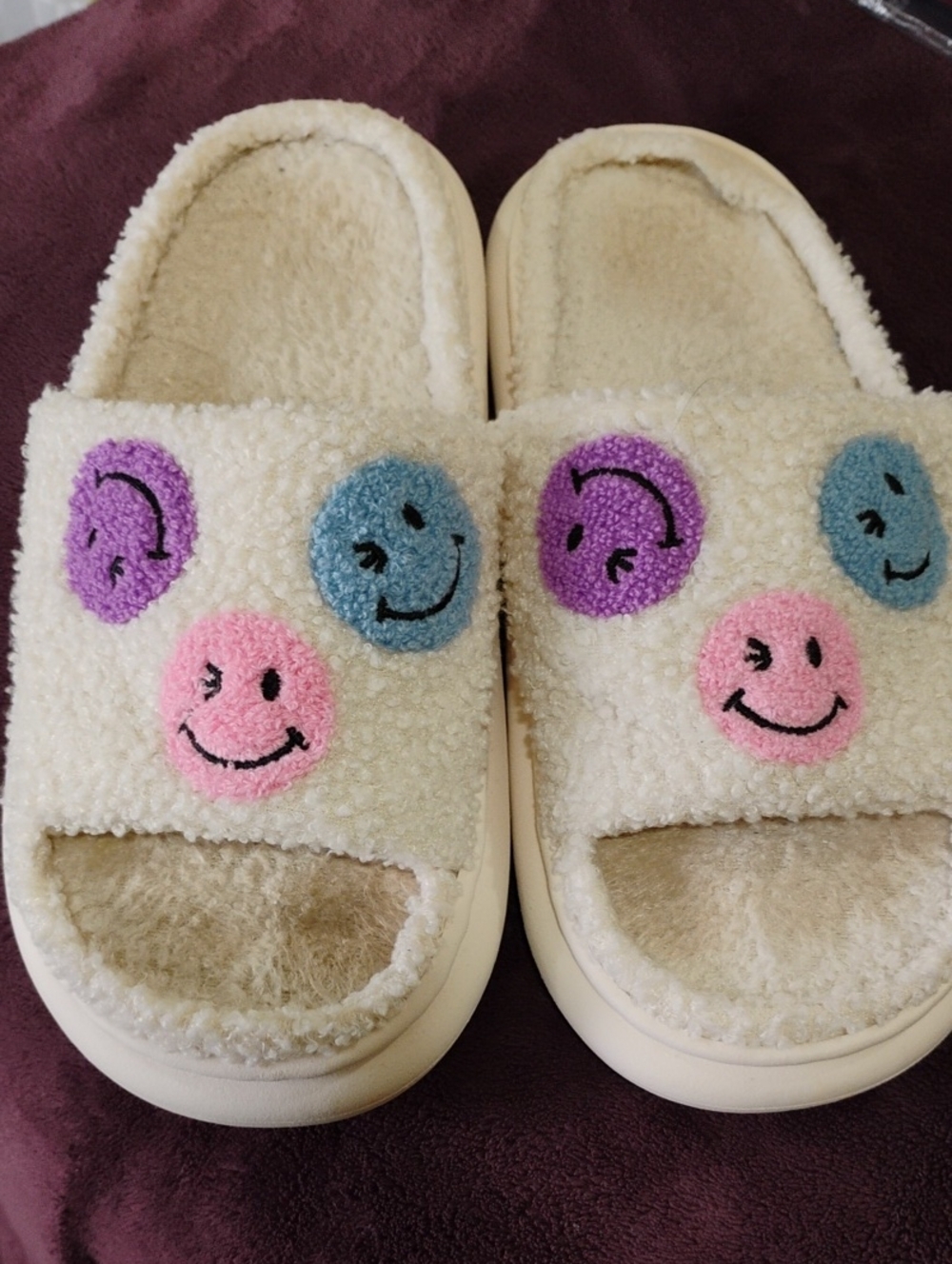 Kohl's Cozy Fuzzy Slide Sandals with Smiley Faces